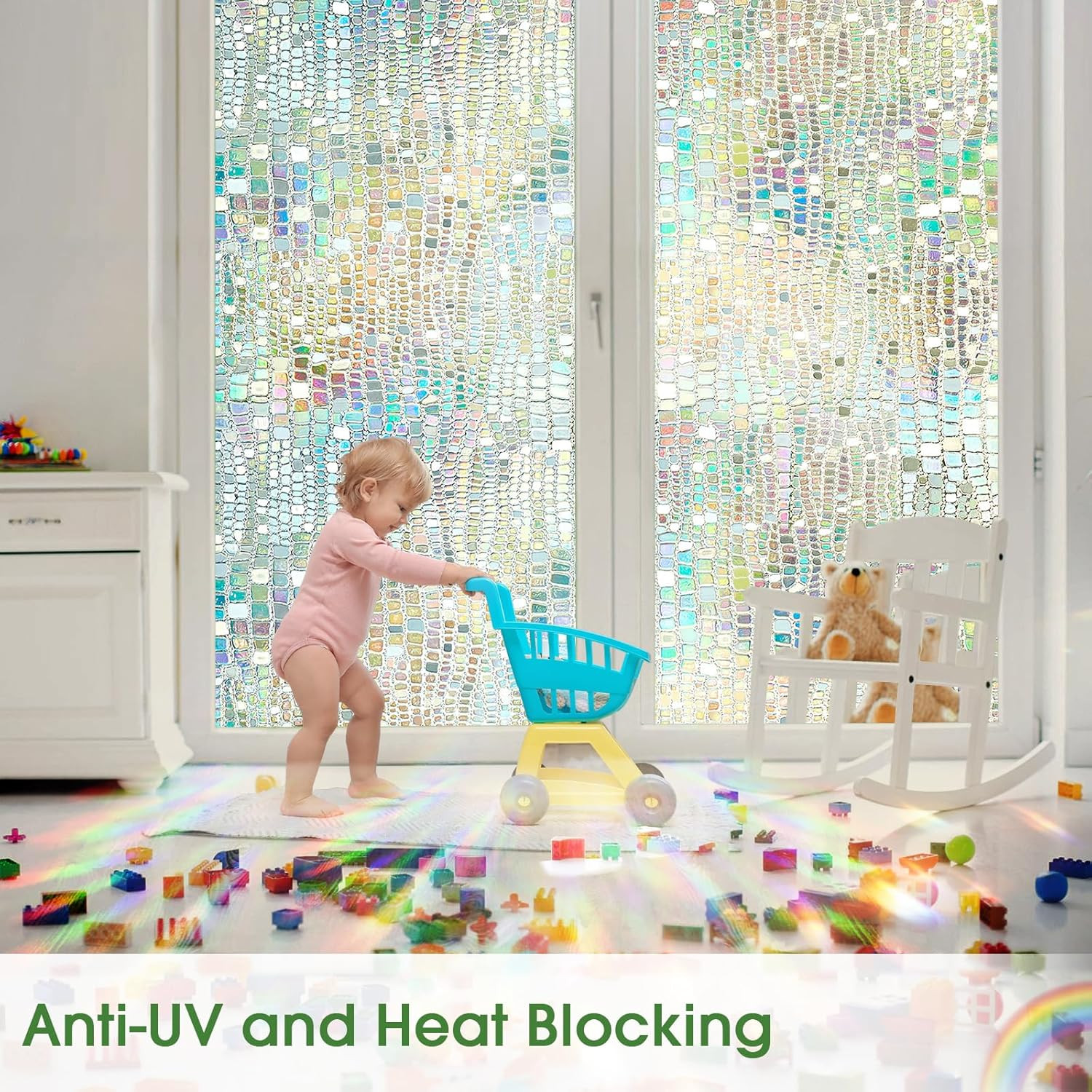 Window Privacy Film, Stained Glass Window Films 3D Rainbow Decorative Static Cli
