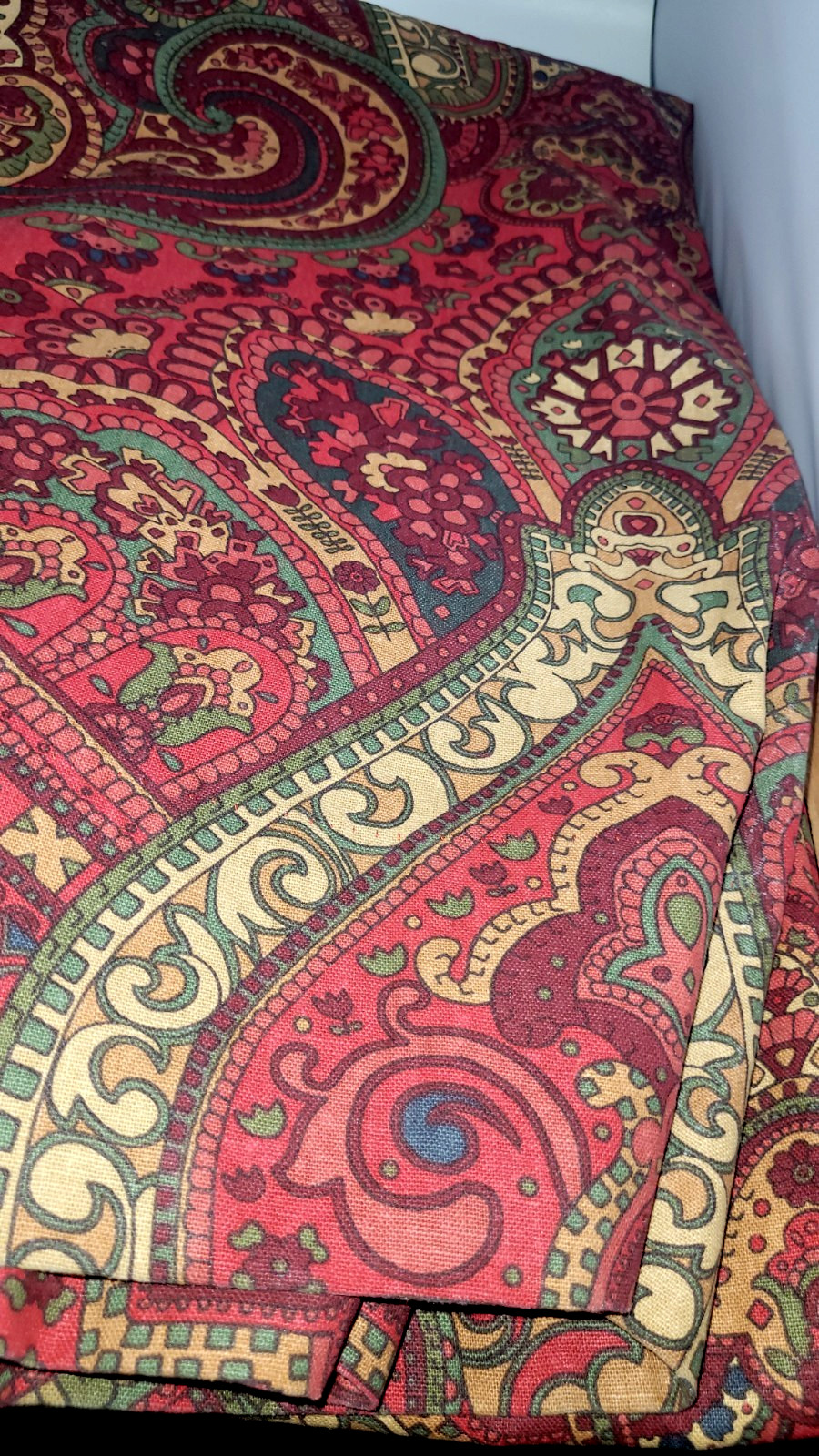 4 POTTERY BARN Panels Curtains Drapes Mira Paisley Red Green Linen Cotton 50×84