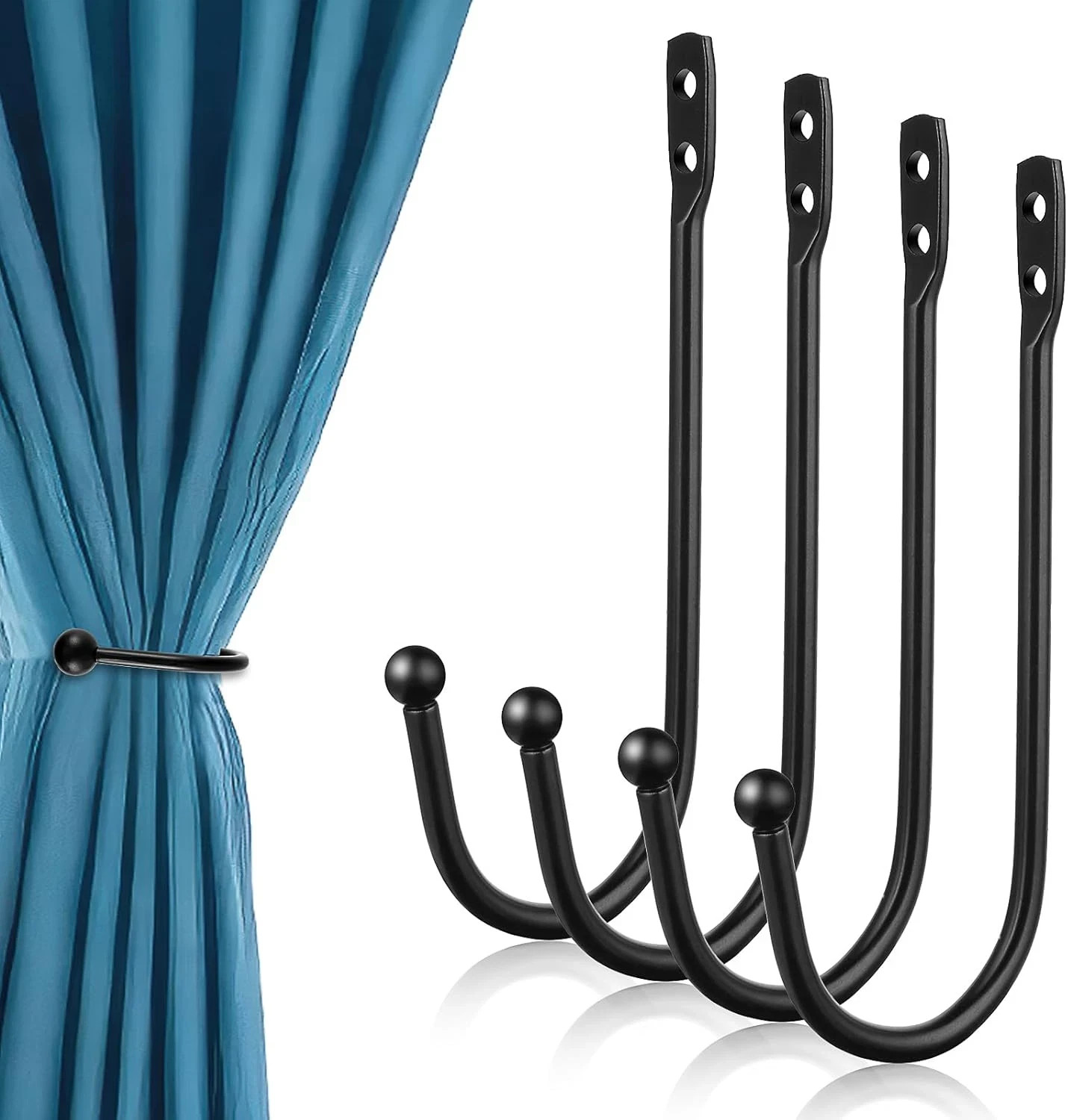 8 Pcs Black Metal U Shaped Curtain Pull Backs – Wall Mounted Curtain Hooks with