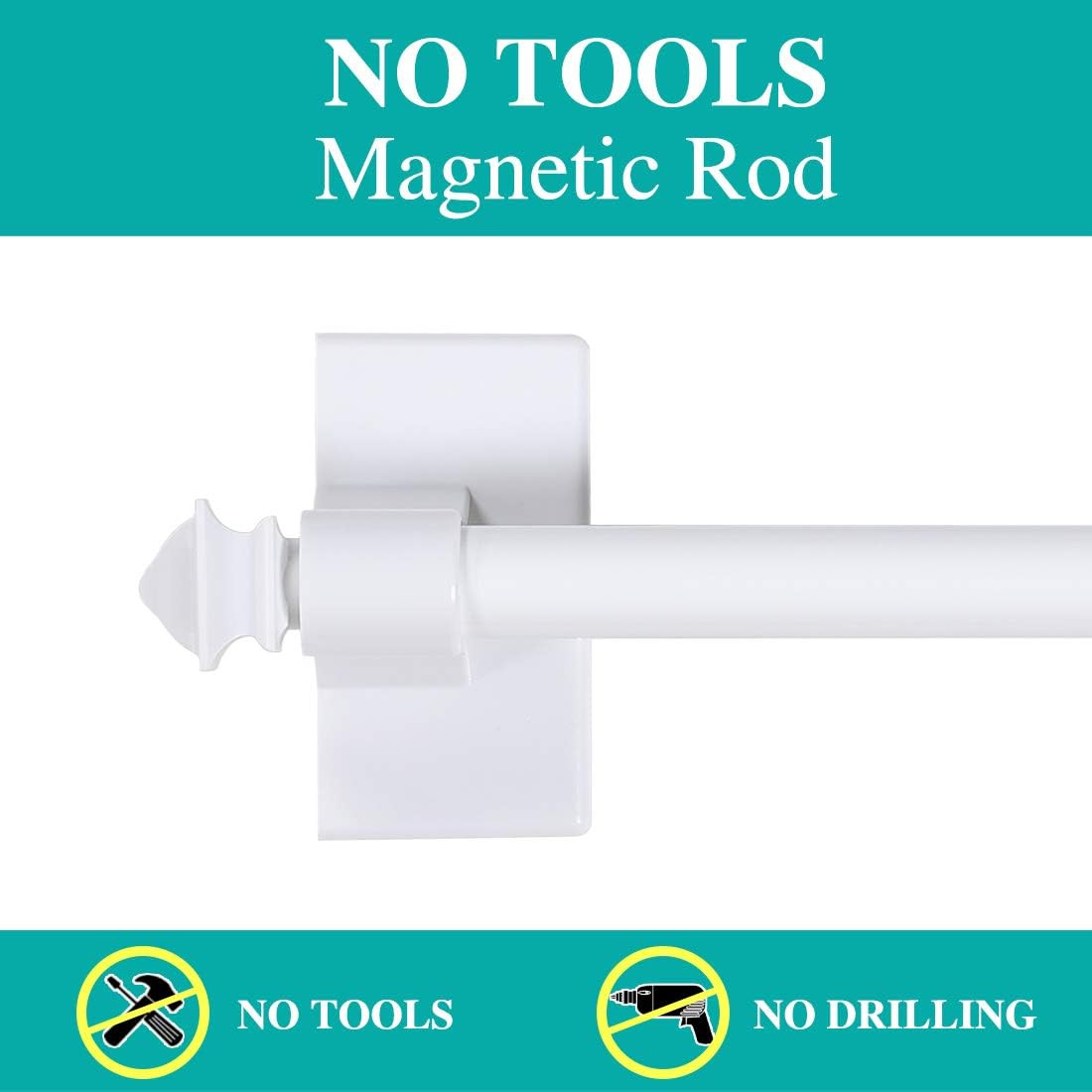 Multi-Use Adjustable Cafe Sidelight Curtain Rods, 09″-16″ Magnetic Rods, White,