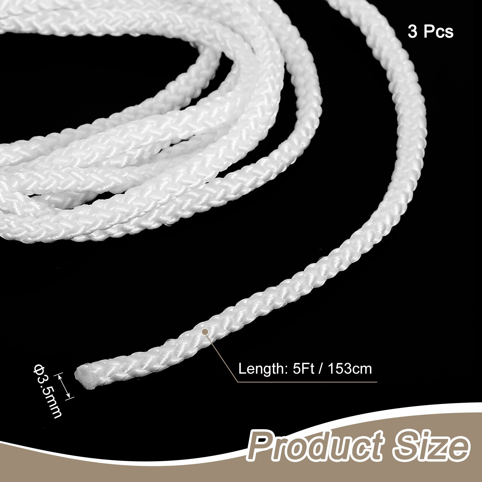 3Pcs Cord Loop for Window Shades, 3.5mm 5Ft Window Blind Looped String, Beige