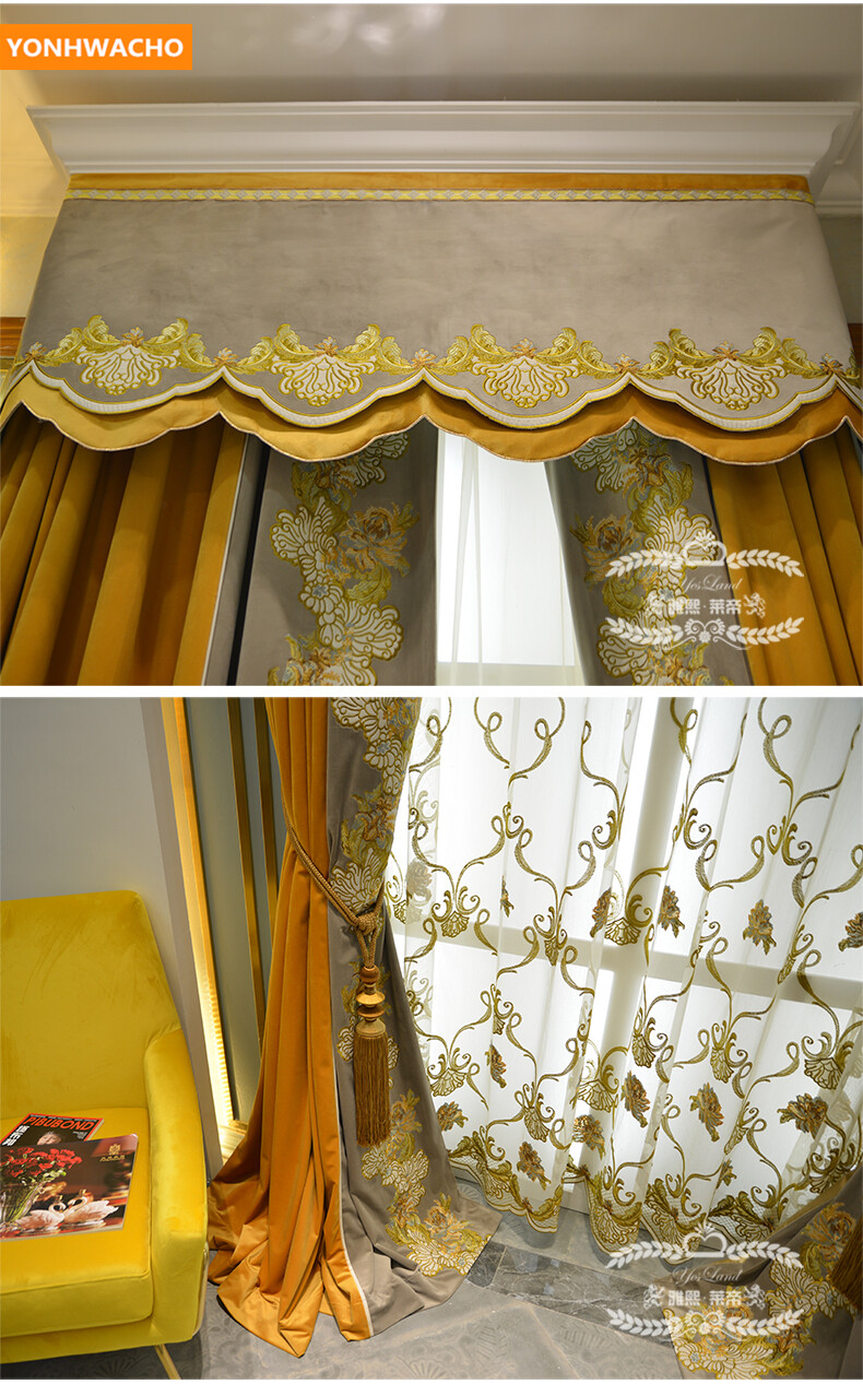 upscale embroidery thick velvet orange cloth blackout curtain valance B408