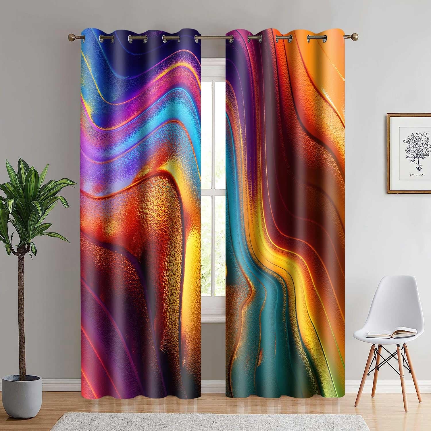 Mizsye Colourful Fluid Curtains Modern Art Theme Abstract Blackout Drapes