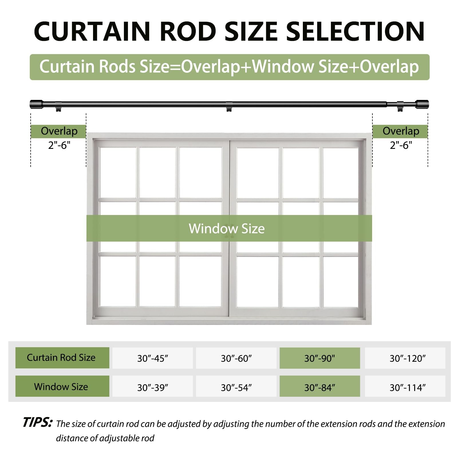 5/8 Dia Curtain Rods 30-90 Inch Adjustable Splicing Black With Brackets 2 Pack