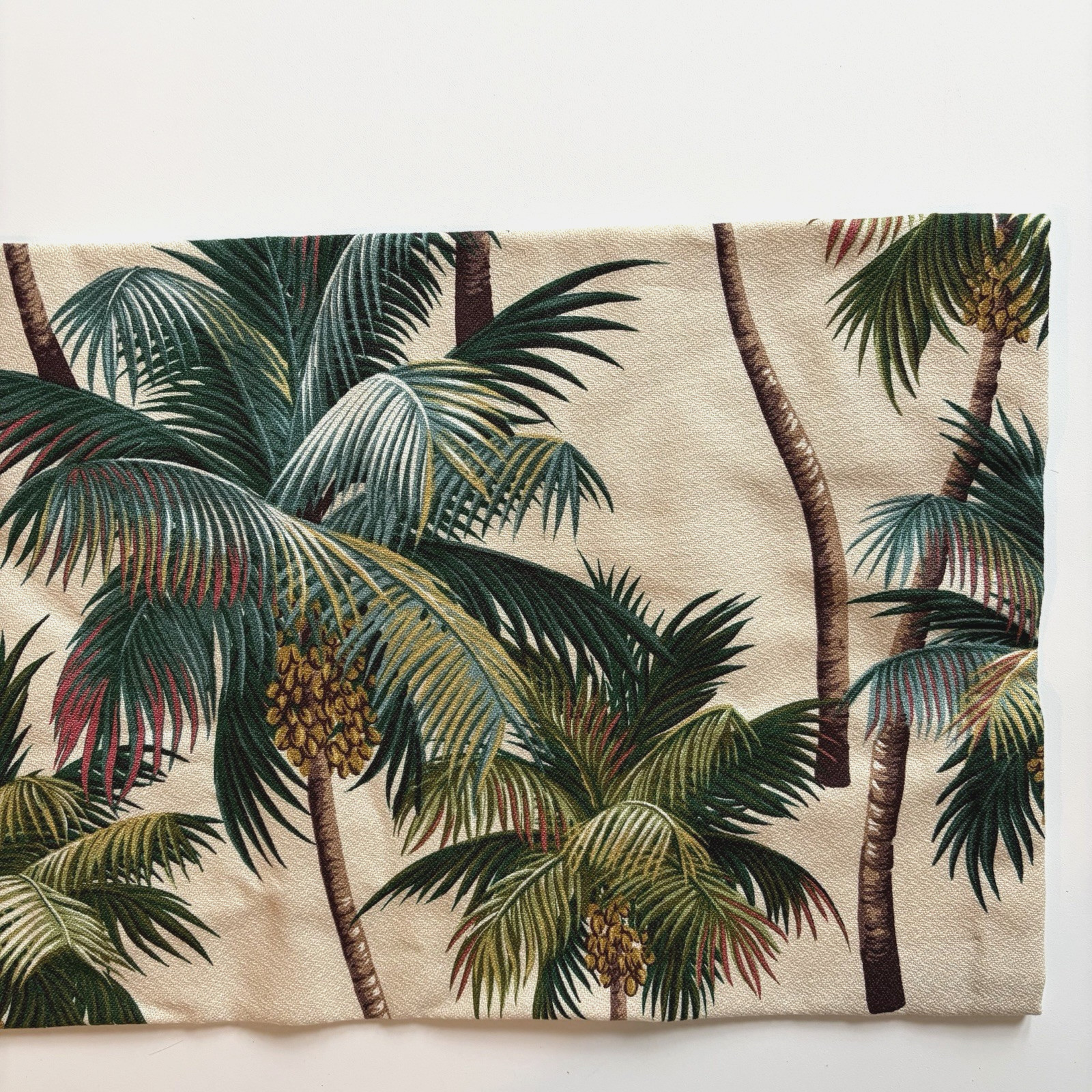 Two Barkcloth 13″ Lined Valances Tropical Palm Trees – 51.5″ & 71.5″ Long