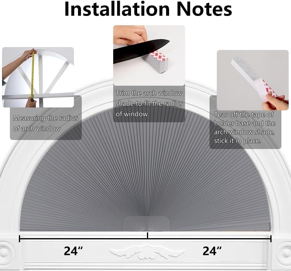 SEEYE 2-Pack Half Circle Blackout Shades 24″ Gray White