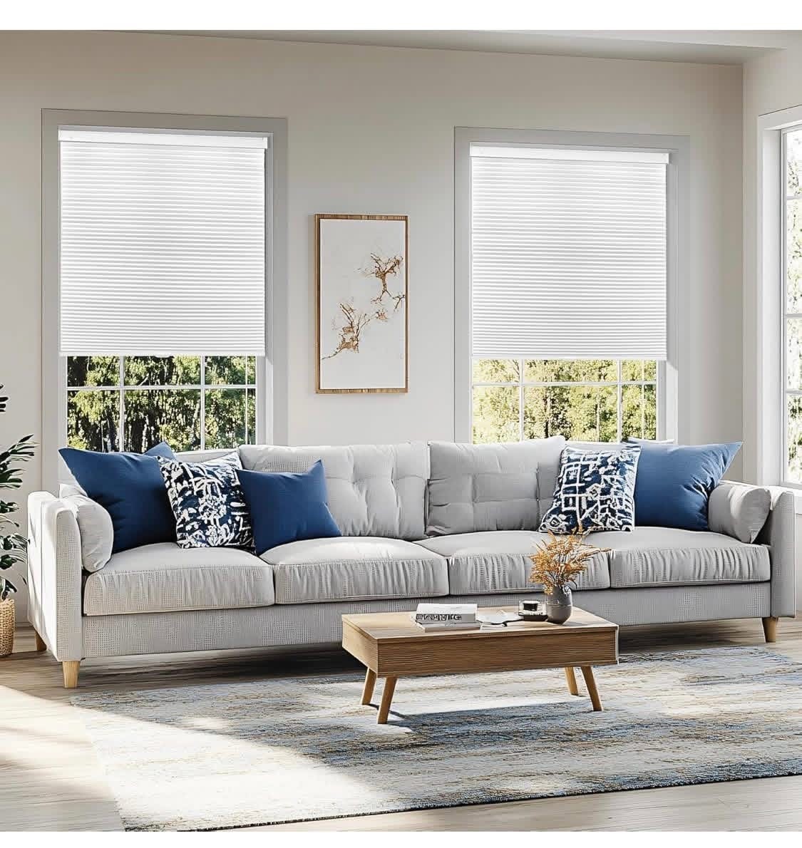 Cordless Blackout Honeycomb Shades 34″x64″ No Drill UV Protection Blinds