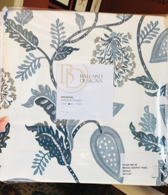Ballard Designs Mendal Palampore Drapes Set 2 Blue 50x 96 Floral Jacobean More+