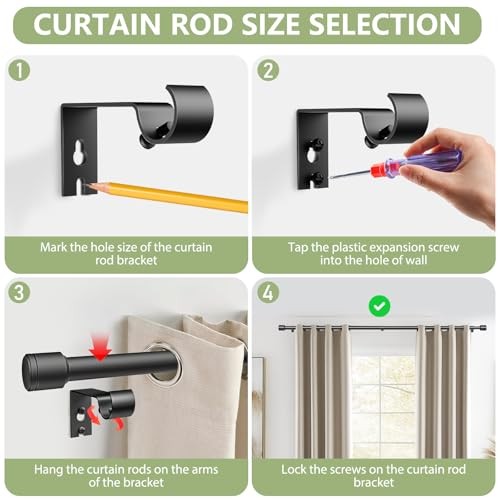 5/8” Diameter Curtain Rods 30-90 Inch, for 30-84 Inch 30-90″/1 Pack Black