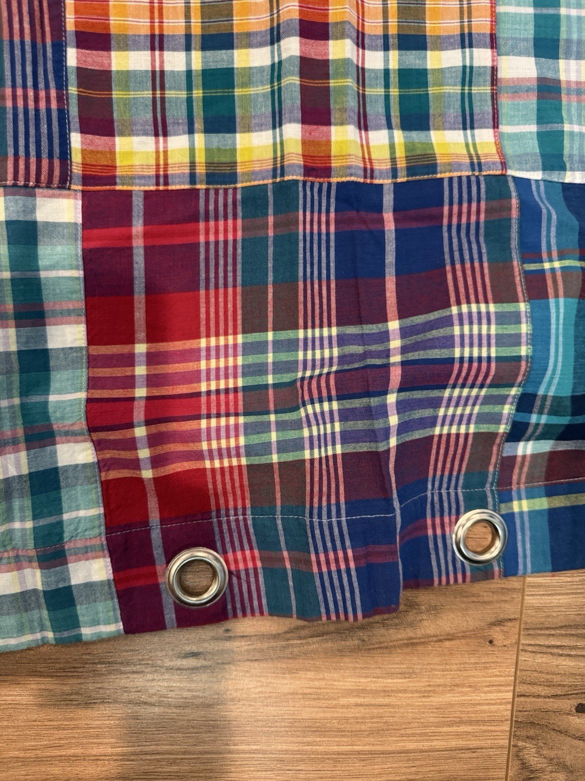 Vtg Ralph Lauren Patchwork Madras Plaid Shower Curtain Cotton Americana EUC70x72
