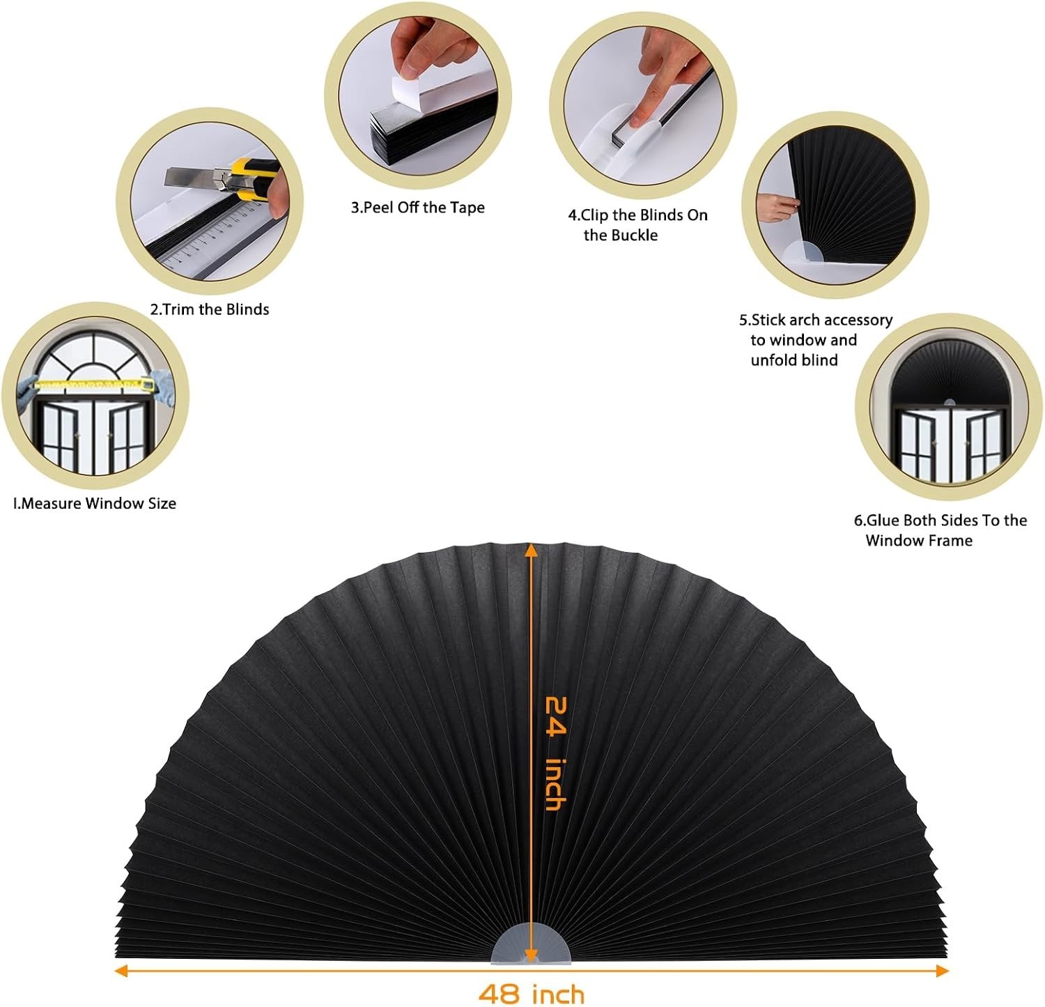Arch Window Shade Radius 24 inch Half Circle Arched Non-Woven Stick on Cut to…