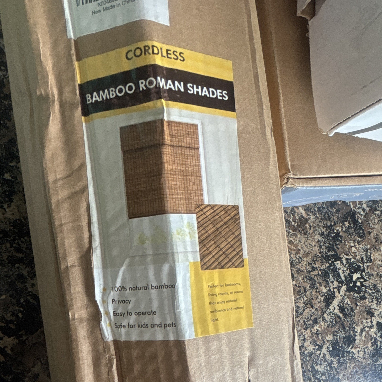 Cordless Bamboo Roman Shade 36″ x 64″ Brown Light Filtering Frame Mount
