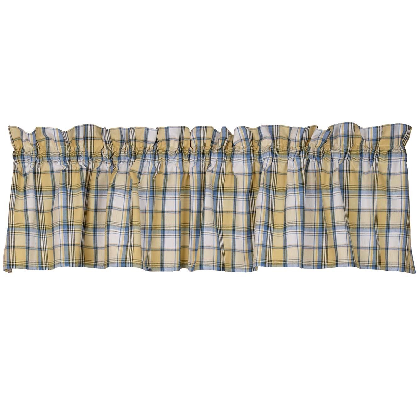 Cottage Grove Valance 72″ x 14″, Lt Blue, Yellow, Cream Checked Farmhouse