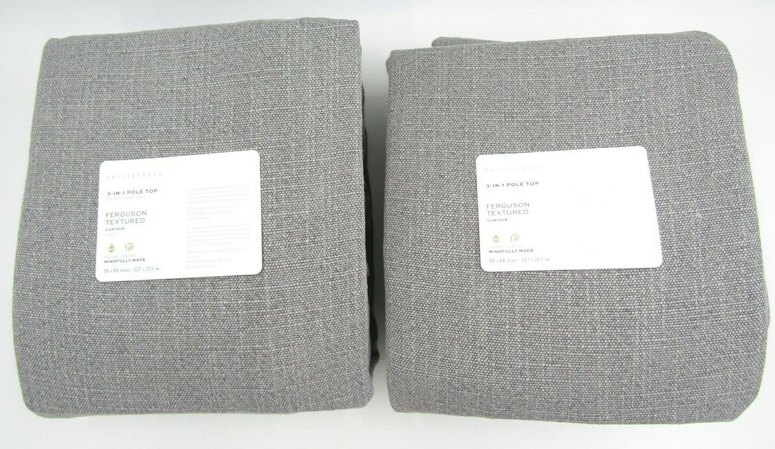 Pottery Barn Ferguson Textured Cotton Lined Curtains Gray 50×84″ S/2 #H200B
