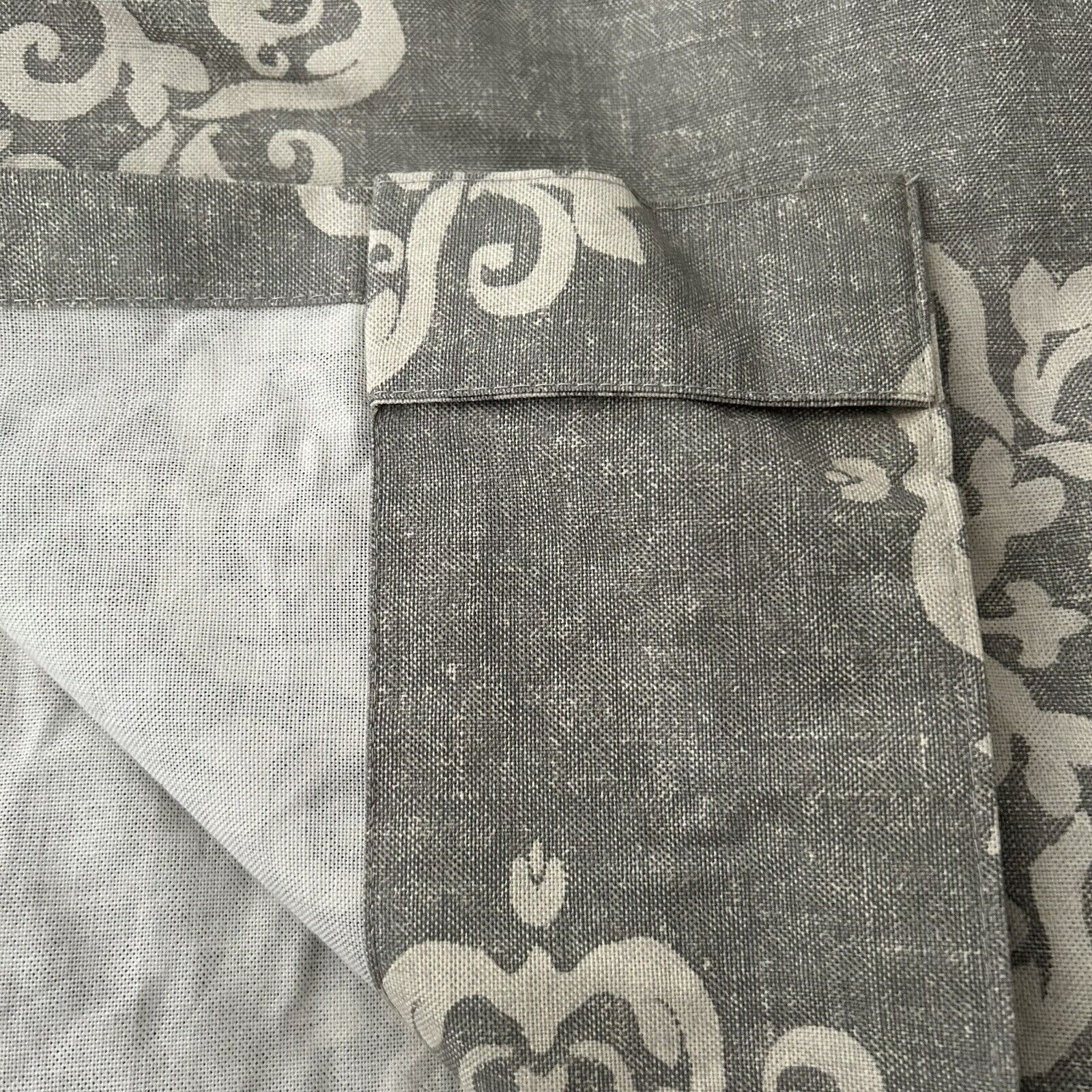 West Elm 48″ x 108″ Curtain Panel Feather Gray Scroll Medallion Cotton