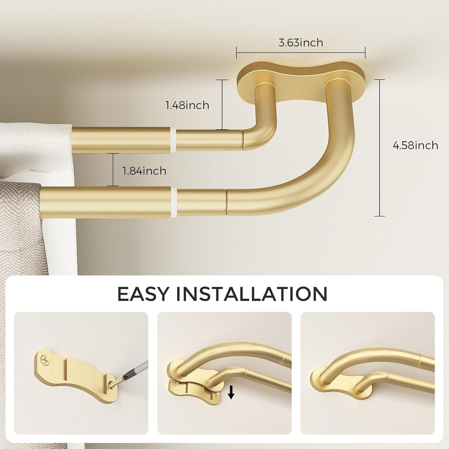 Wrap Around Blackout Double Curtain Rod, 34-92 Inch, Gold | Adjustable 40LB