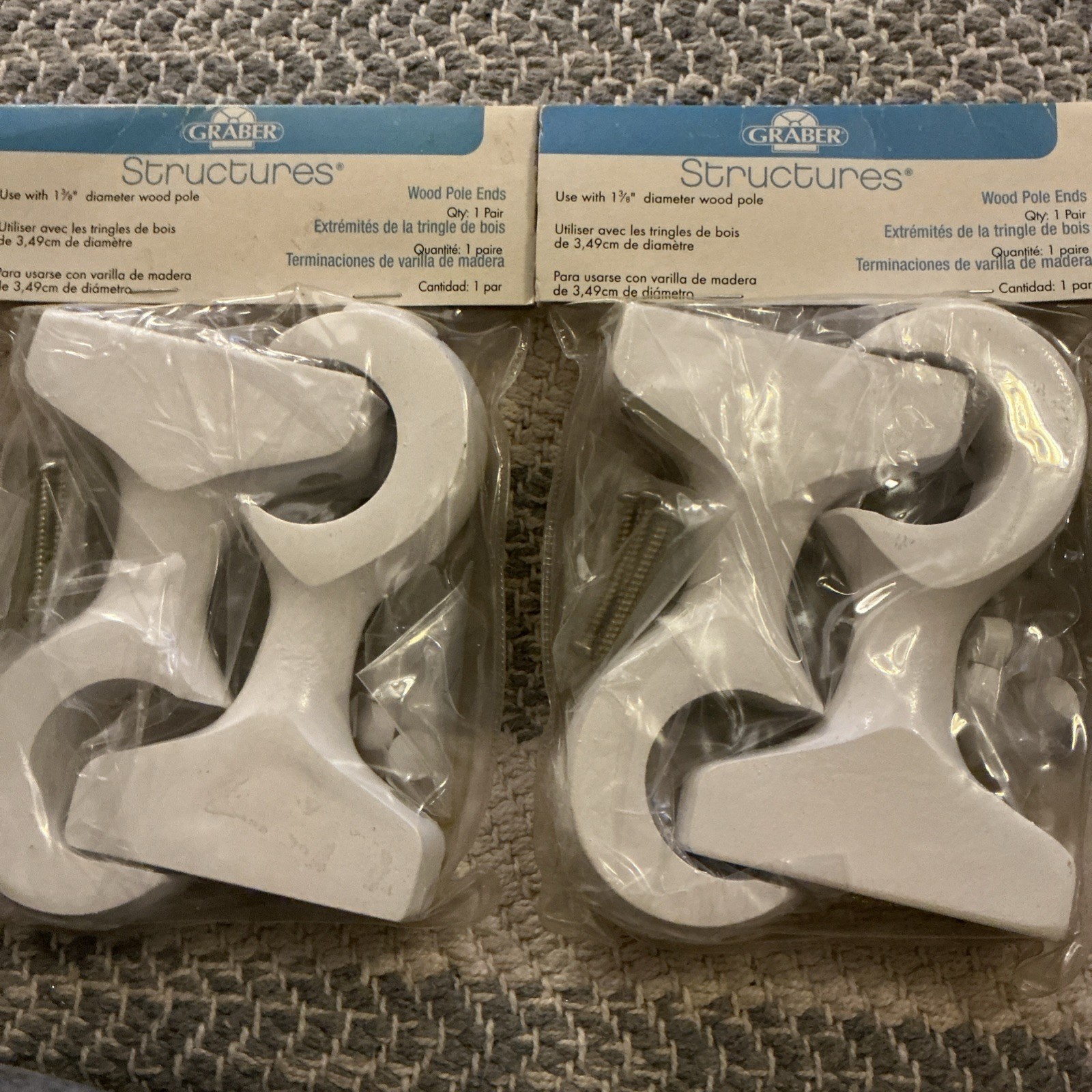 Two Pair (2sets) Graber Structures Wooden Euro Brackets Holds 1 3/8 Inch Poles