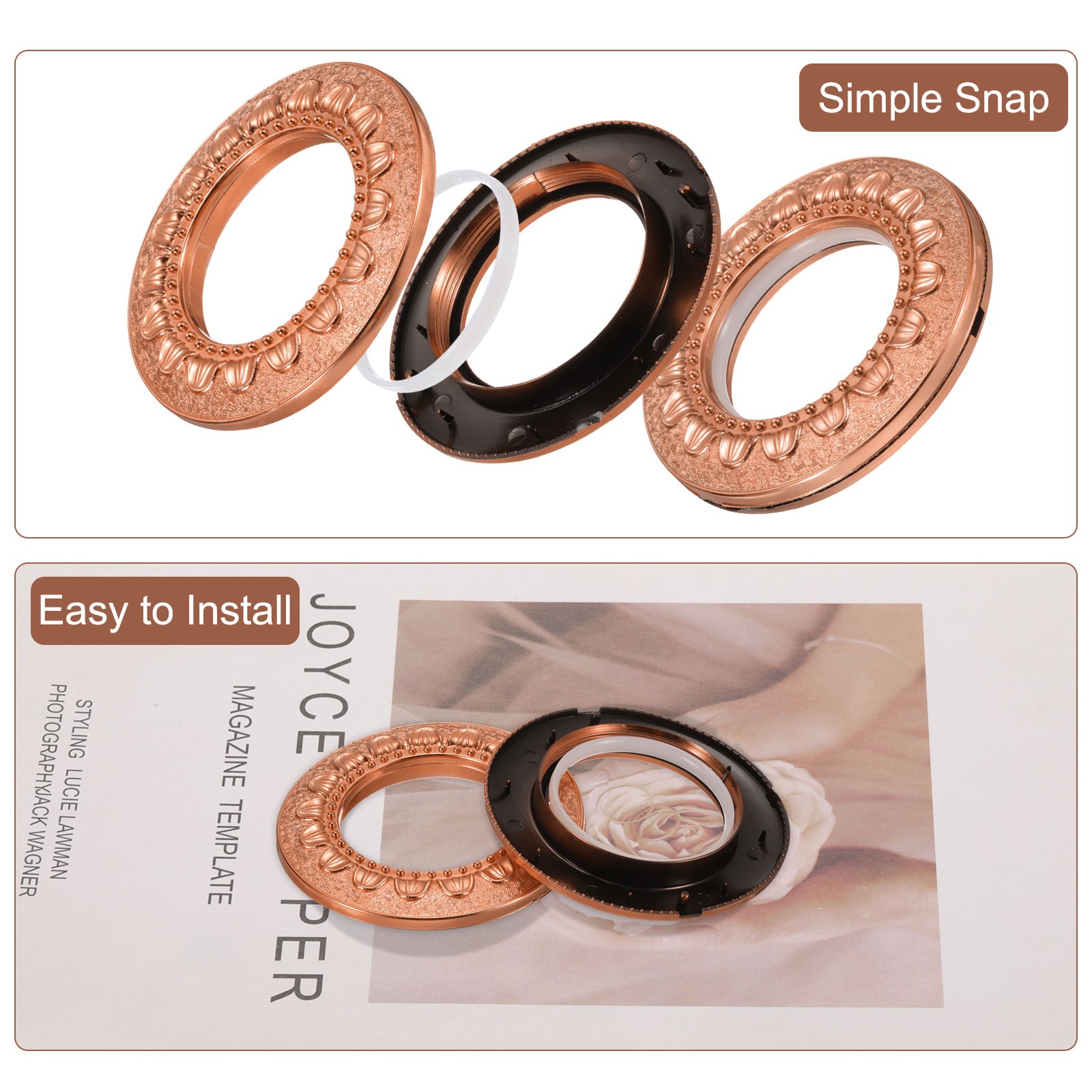 32pcs Curtain Grommets 1-5/7″(42mm) ID Pattern Style Curtain Ring Rose Gold