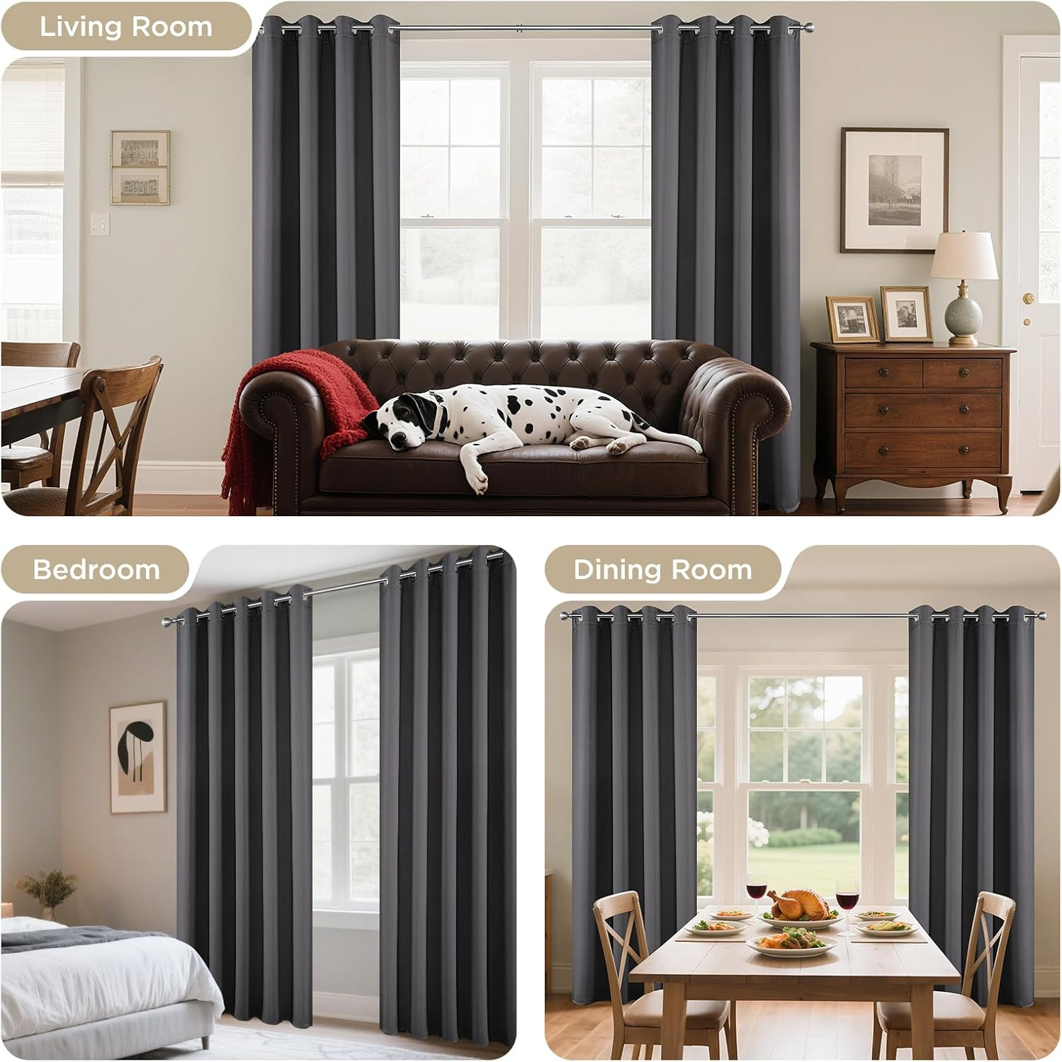 Joydeco Grey Curtains 84 Inch Long, Room Divider Blackout Curtains for Bedroom w
