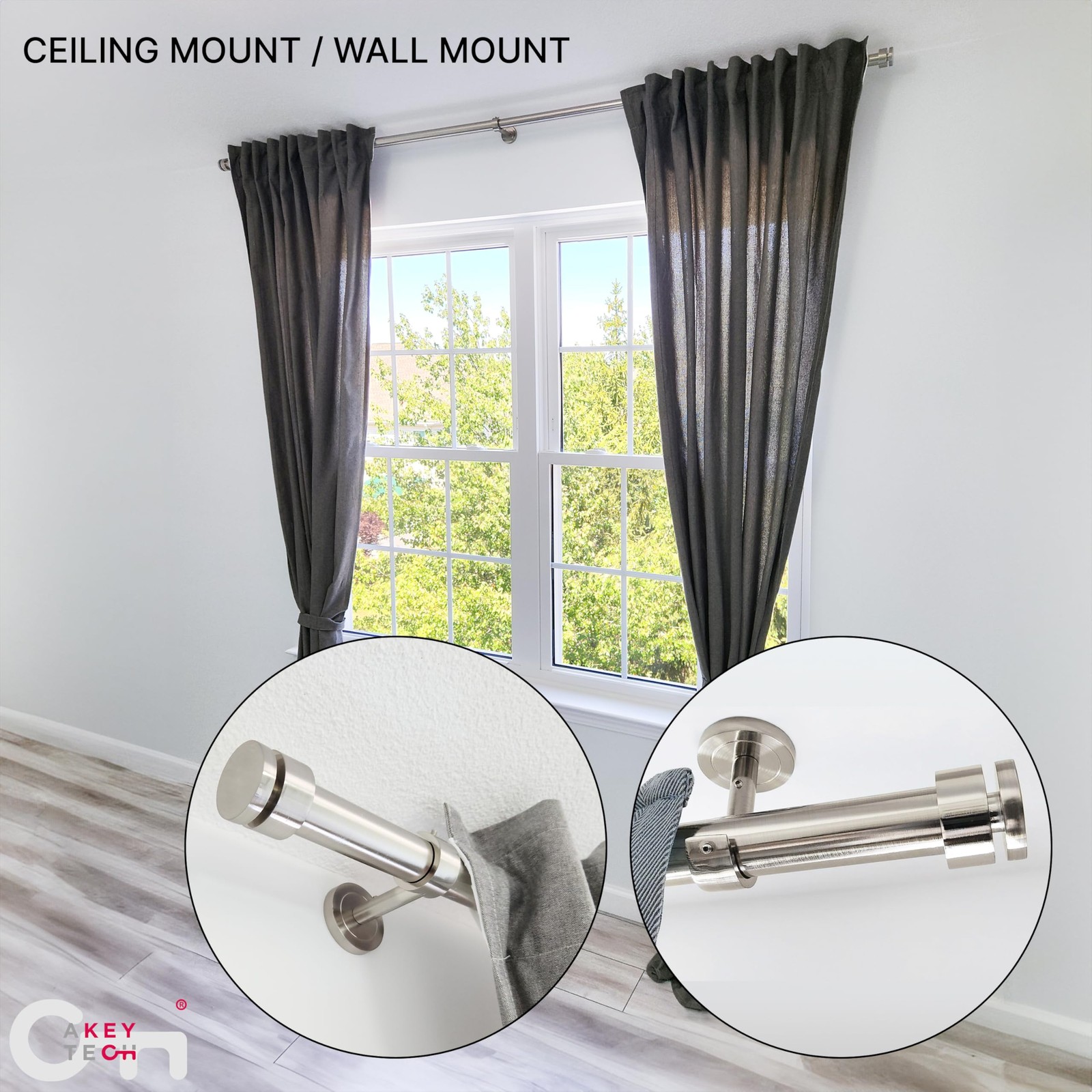 A Key Tech Ceiling Curtain Rod 48-84 Adjustable Ceiling Mounted Curtain Rod