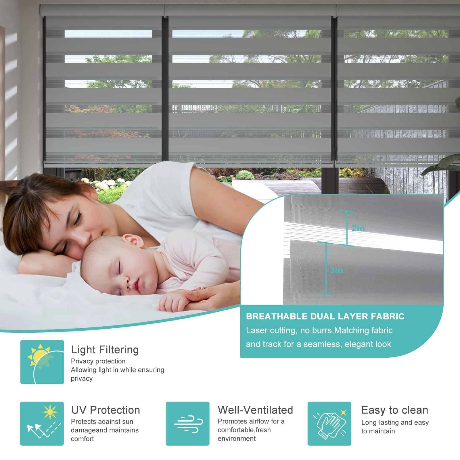 Changshade 85% Blackout Window Blinds Roller Sheer Shades Zebra Shade Anti Uv