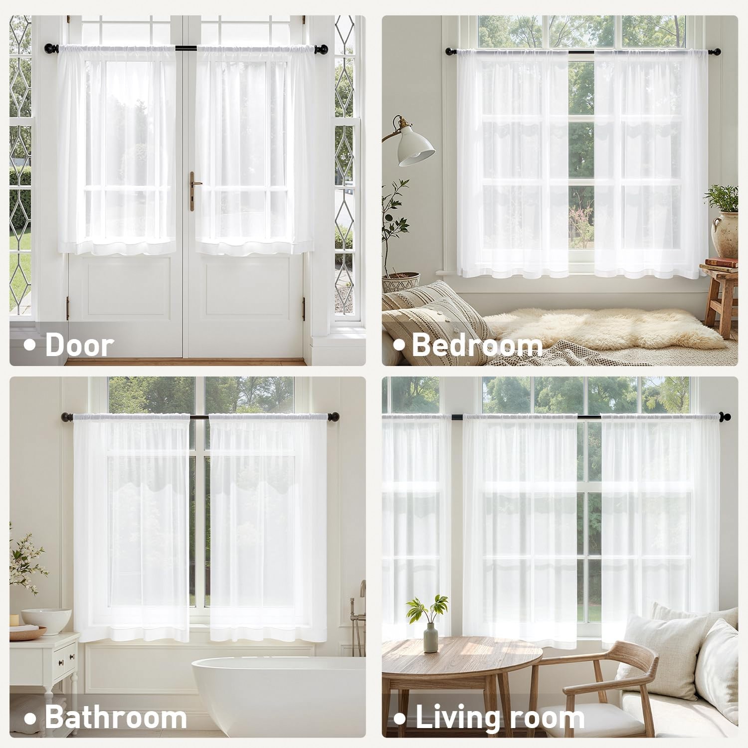 MIULEE Sheer Cafe Curtains 36 Inch 4 Panels White Rod Pocket