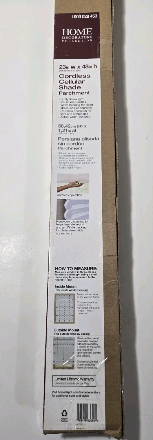 New HDC- Cordless Cellular Shade Light Filtering 23in W x 48in H(1000 029 453)