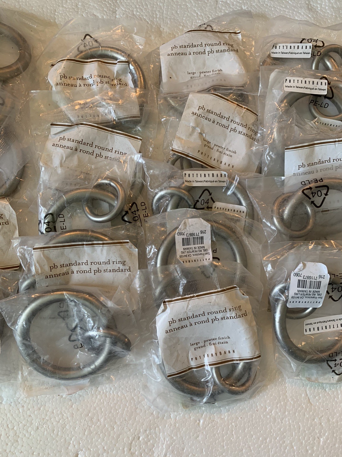20 Pottery Barn Double Round Ring LARGE Curtain Rings Drapes PEWTER 2.5” Across