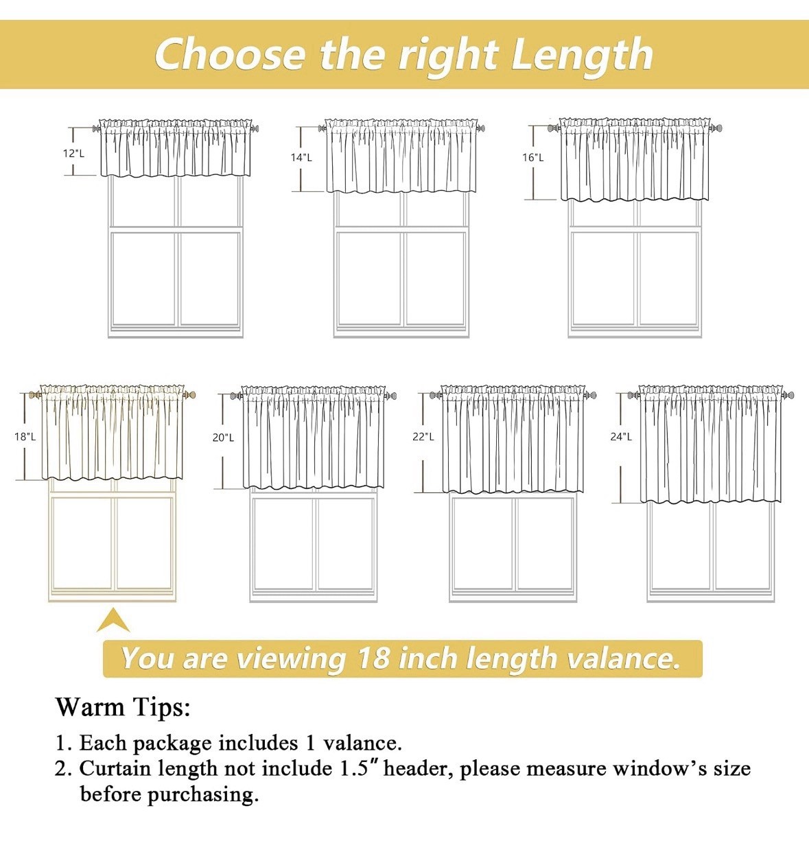 Linen Valance for Window 1 Pc, 18” Length, 60” Width, Light Filtering Textured