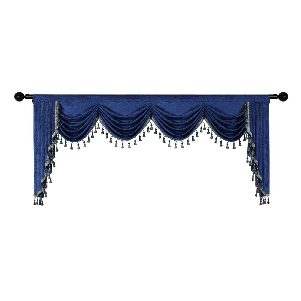 Elkca Thick Royal Blue Chenille Window Curtains Valance For Living Room