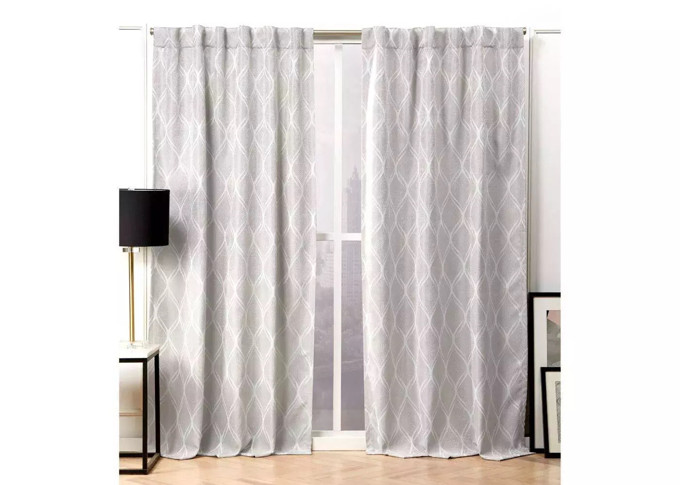 Nicole Miller New York Circuit Dove Gray Curtains 52×84 (2 Panels)
