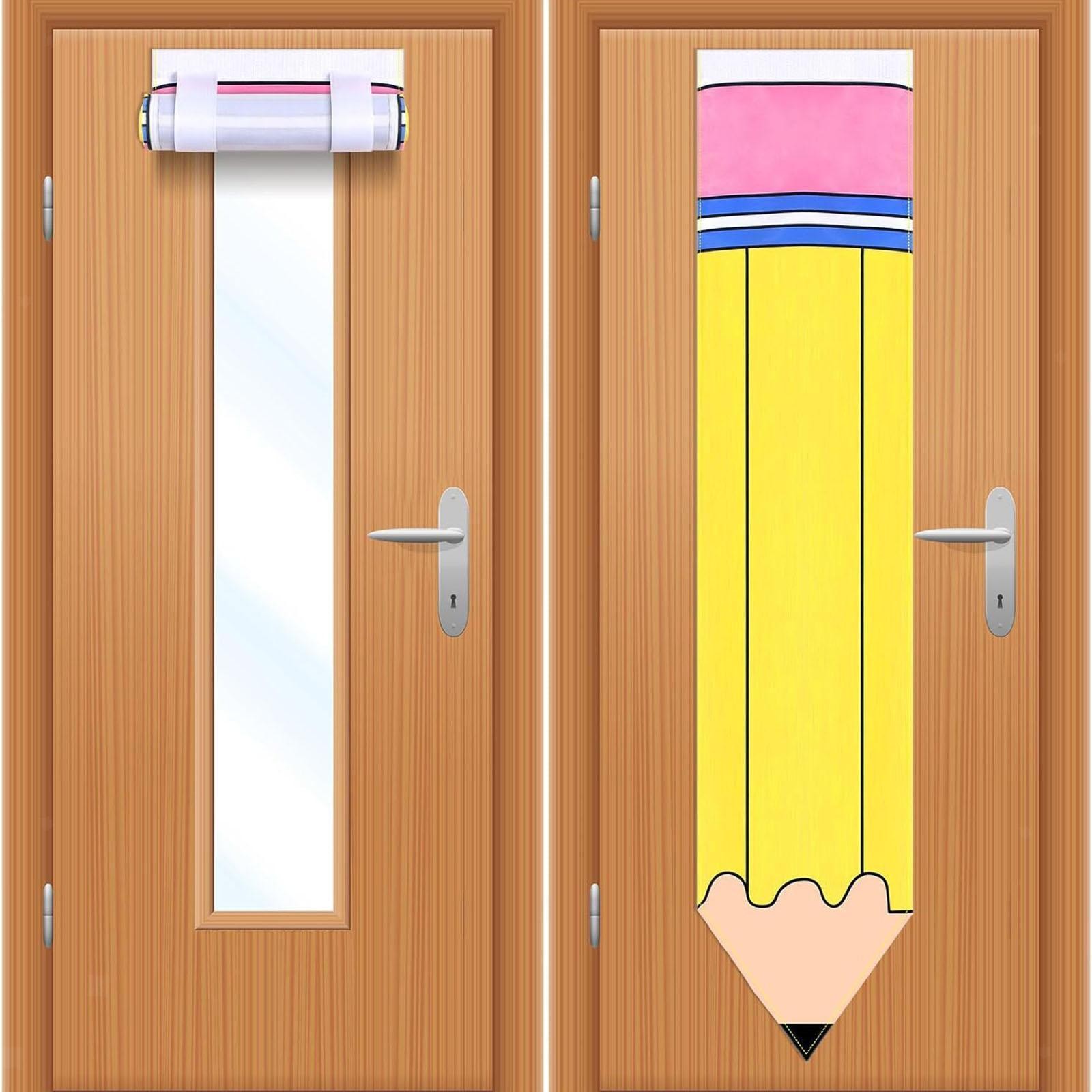 Pencil Shape Classroom Door Window Curtain with Tape Strip 108.5×20.5cm