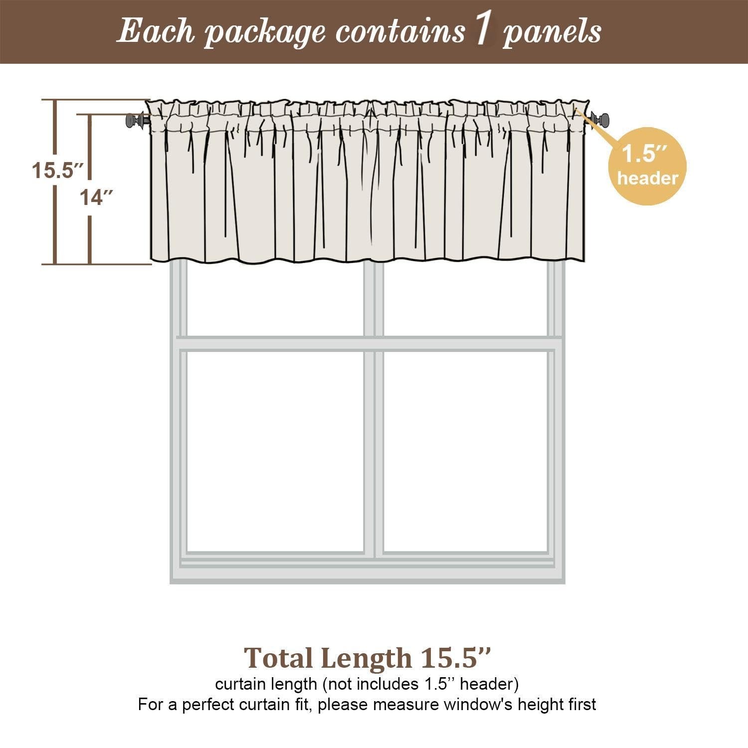 Sheer Valances for Windows 2 Pack, Small Window 42″W x 14″L (Pack of 2) Taupe