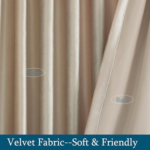 Champagne Polyester Velvet Curtains 96 52″W x 96″L (Pack of 2) Beige/Champagne