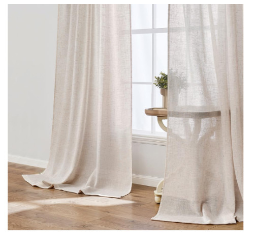 Linen Curtain Panels 41 x 84 Beige Curtains Oatmeal Farmhouse Textured Pair NEW