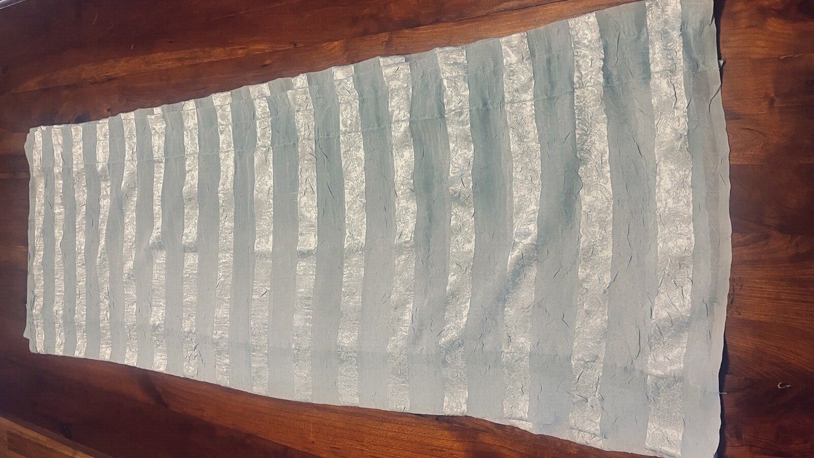 Pale Blue Stripe Crushed Voile Valance 13.5” high x 52” wide set/2