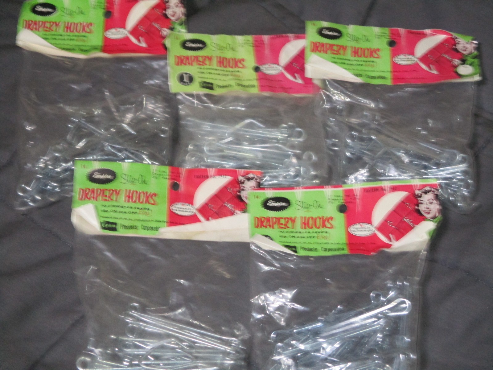 NOS EMPIRE 5 Bags Slip-On Drapery Hooks Curtain Each Pkg FREE SHIPPING