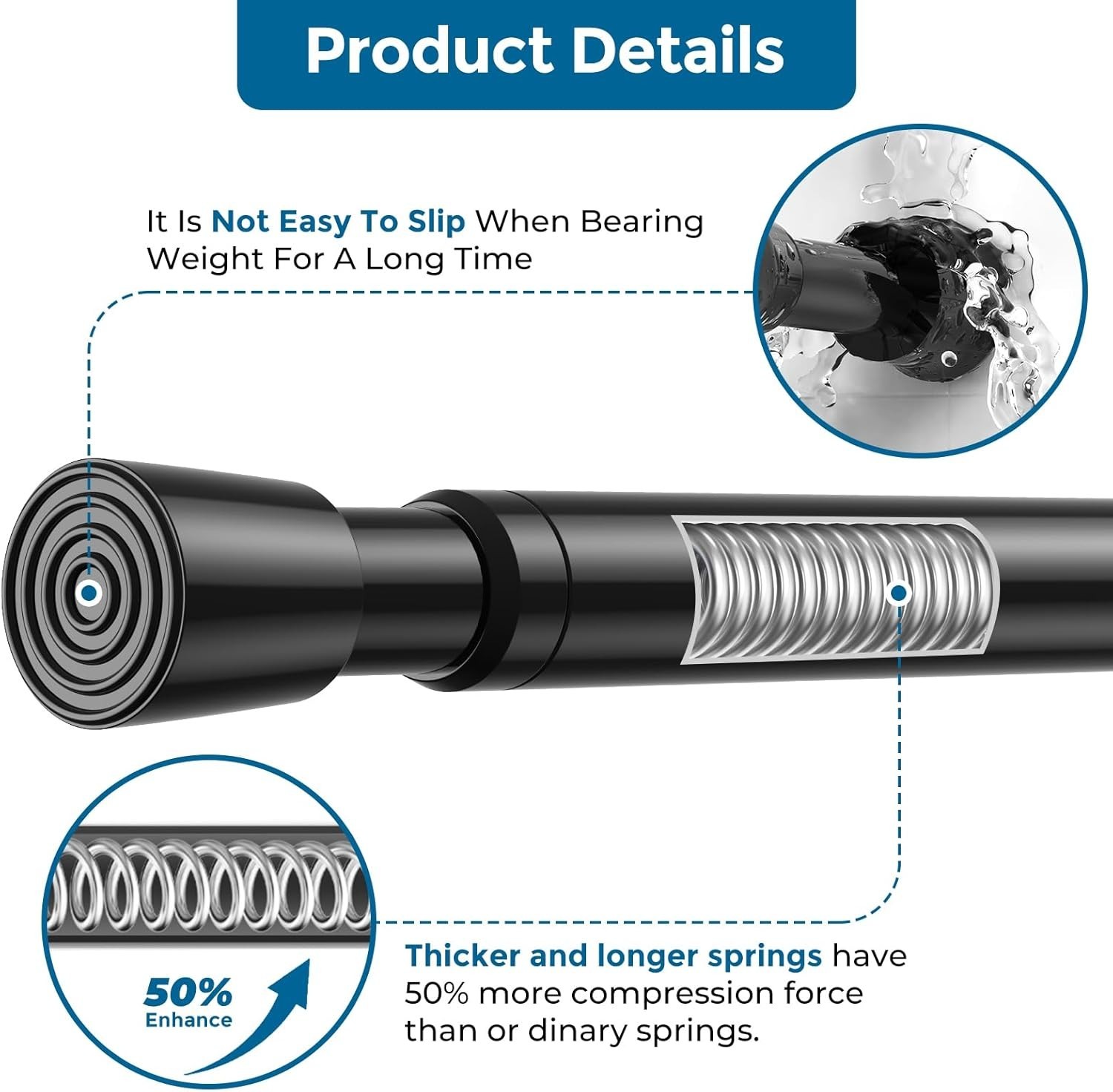 Spring Tension Curtain Rods: 26-39 Inch Adjustable, Black with Holders