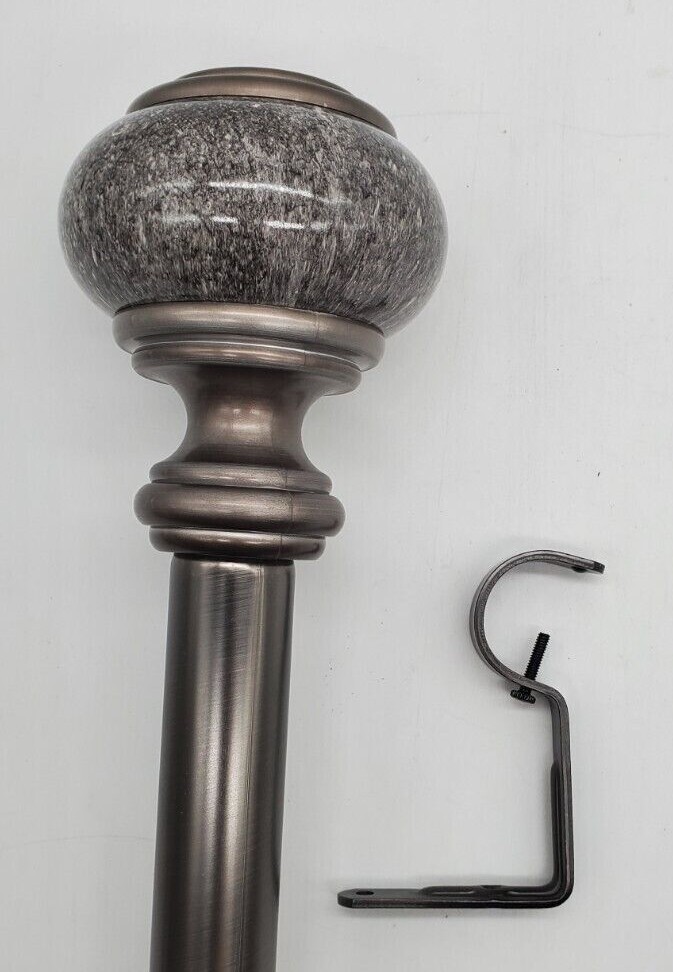 Faux Marble Knob 1 1/4″ Adjustable Curtain Rod – Pewter