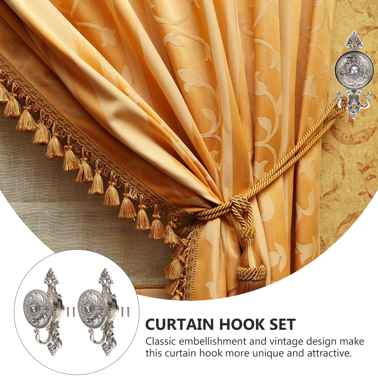 Rhinestone Curtain Holdback Hooks Set 2Pcs Silver Wall Mounted Drapery Tiebac…