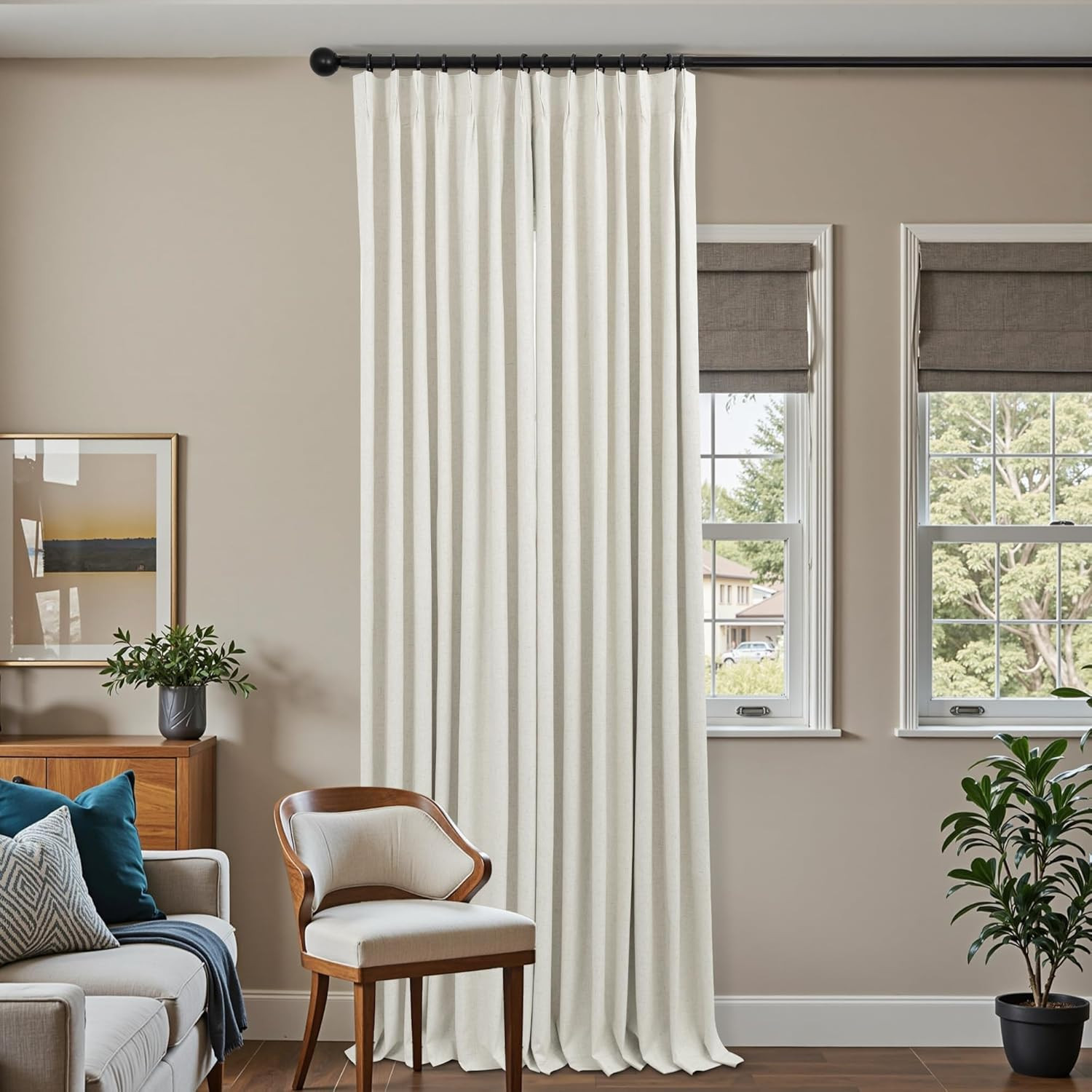 Luxury 108″ Blackout Curtains, Linen Pinch Pleated Drapes for Living Room