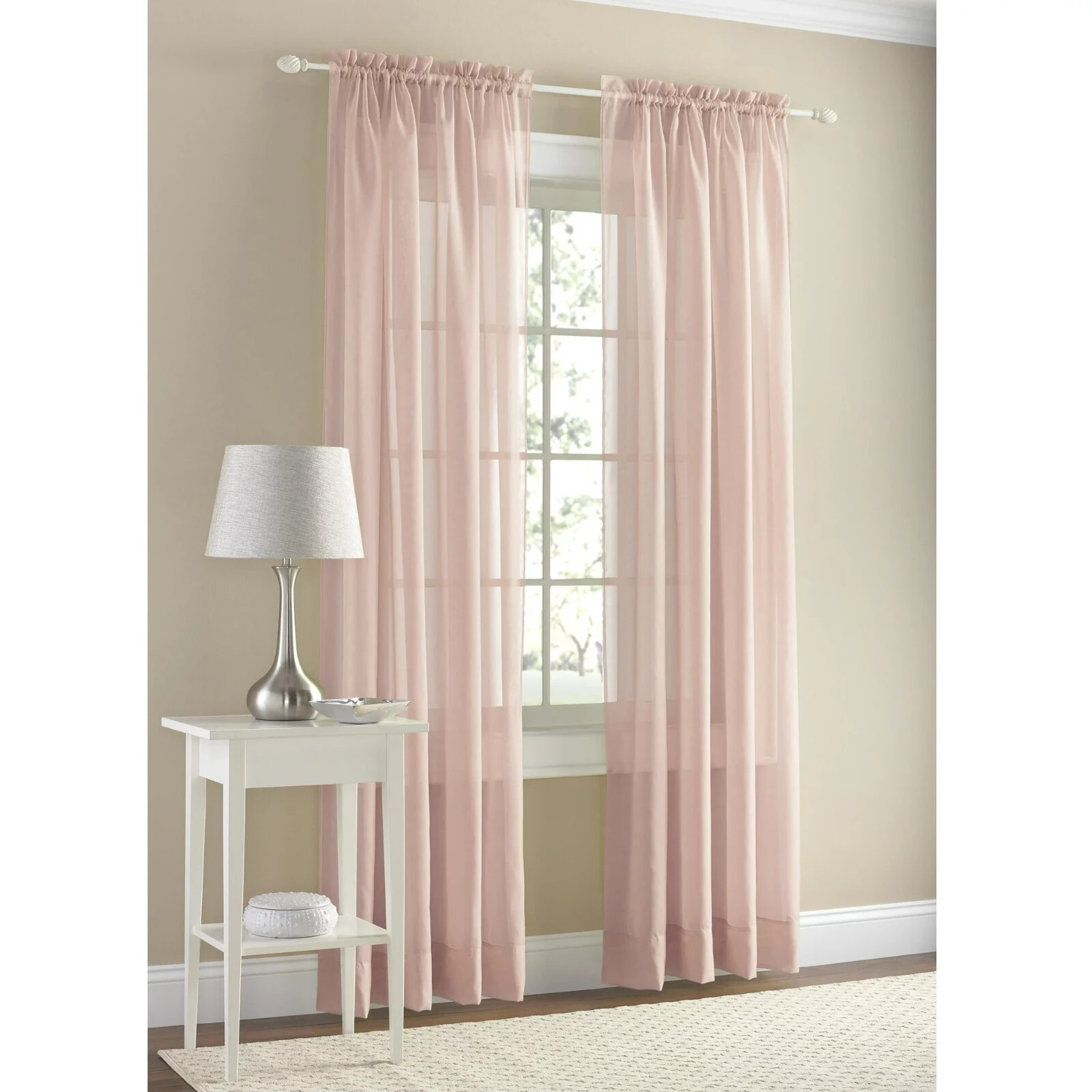 MAINSTAYS (2 PACK) MARJORIE SHEER VOILE ROD POCKET PANEL, BLUSH, VARIOUS SIZES