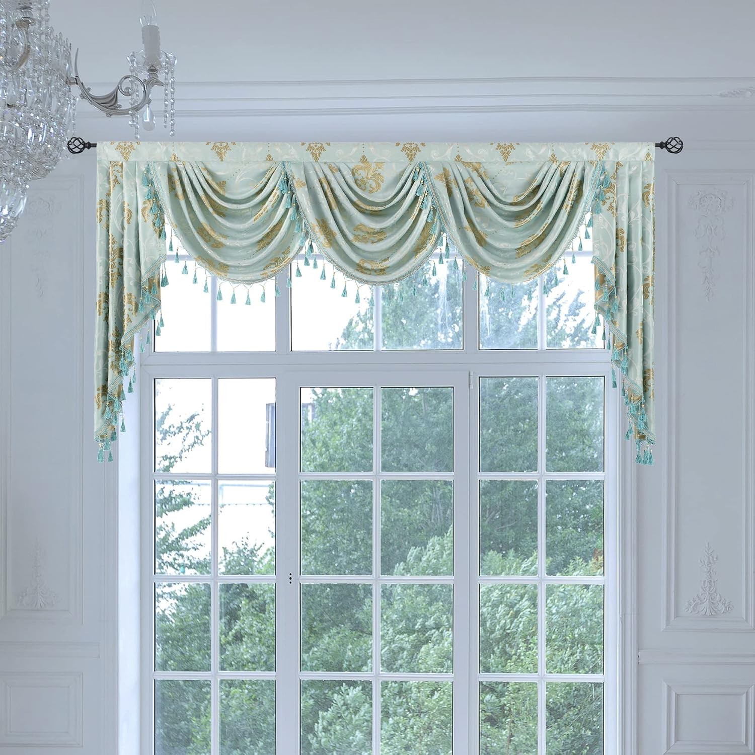 Waterfall Valance for Window – Tassels Valances for Living Room (1 Panel, Aqua,