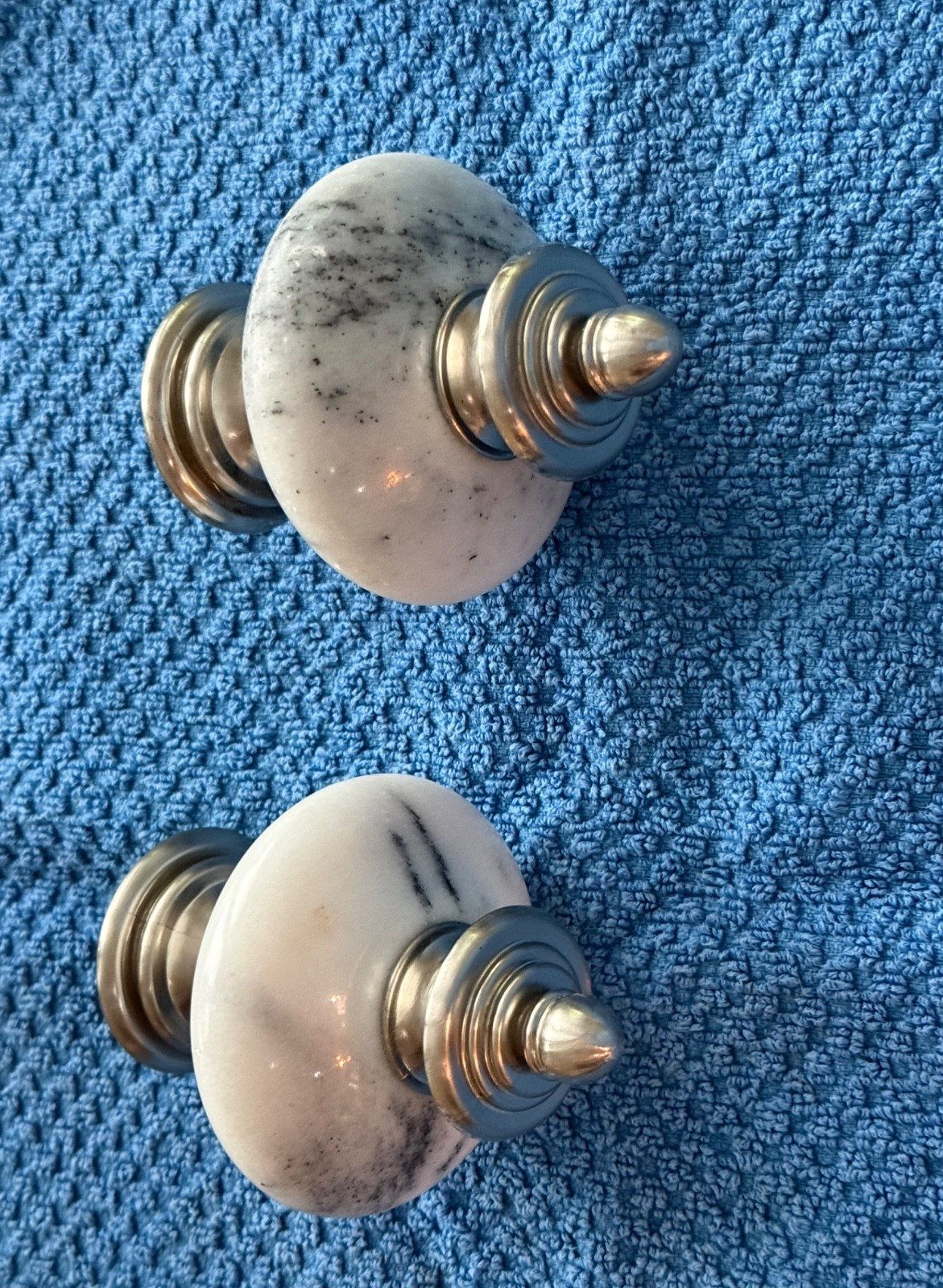 On Pair of Carrara Marble Curtain Rod Finials for 1 inch Curtain rod