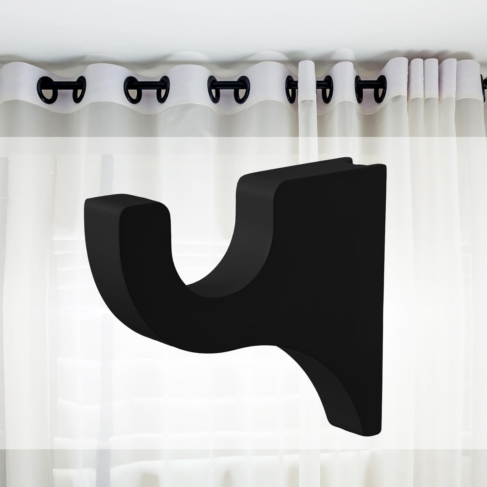 Wood Curtain Rod Brackets 3-1/2″ Return for 2″ Pole Wall Mount Black 2 Pack