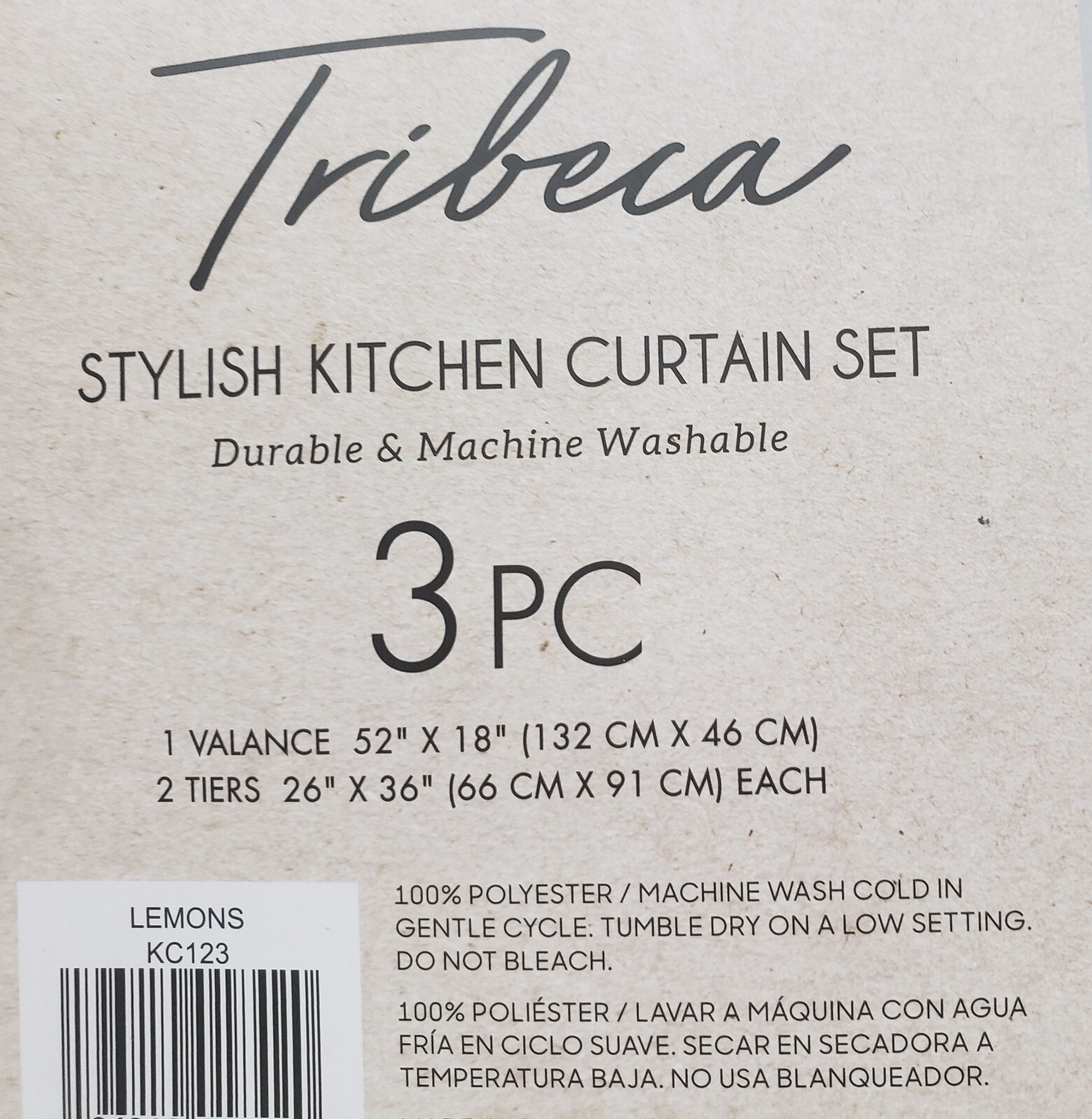 3pc Printed Kitchen Curtains Set:2 Tiers(26″x36″)&Valance(52″x18″)LEMONS,Tribeca
