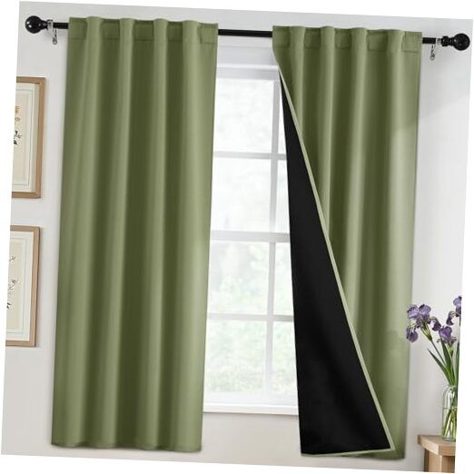 100% Blackout Curtains for Bedroom,63 Inch 40″W x 63″L (Pack of 2) Sage