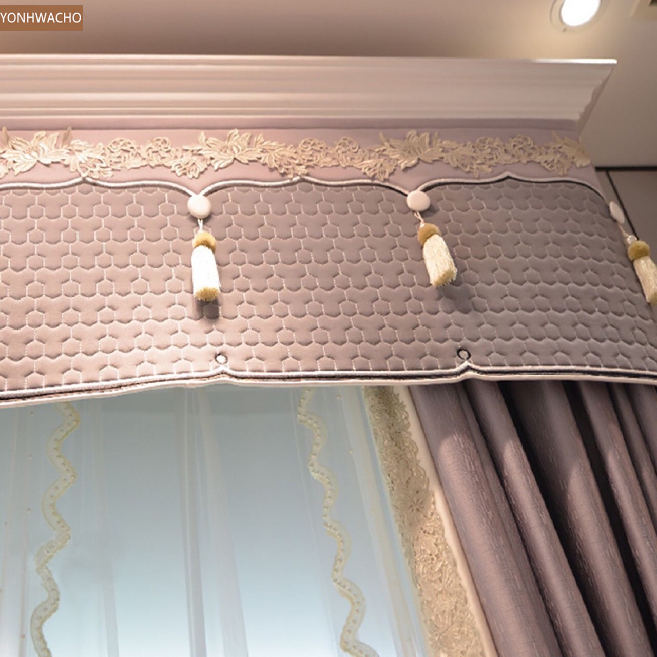 Custom luxury princess room purple cloth blackout curtain valance panel C693