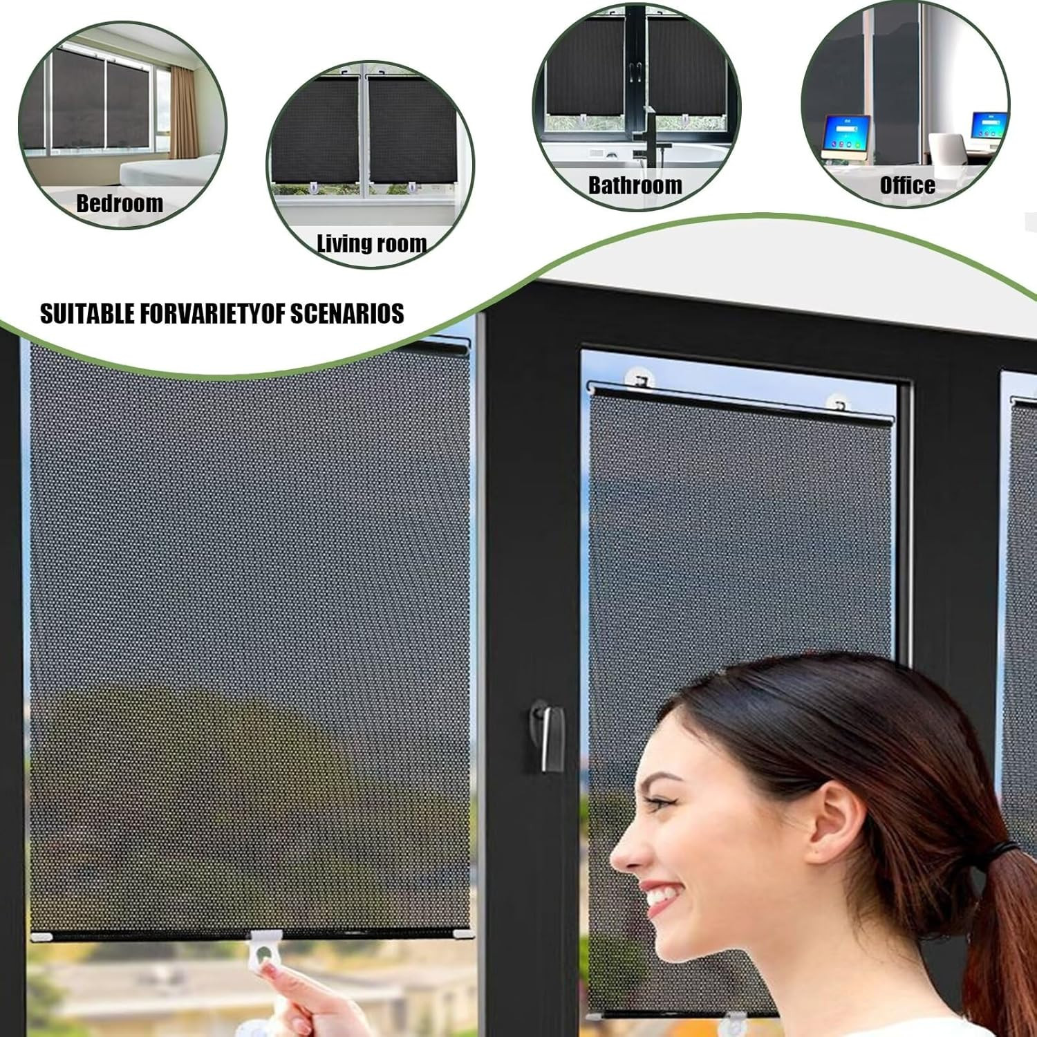 No Drilling Retractable Roller Window Shades W/3 Suction Cups, Blackout Blind…