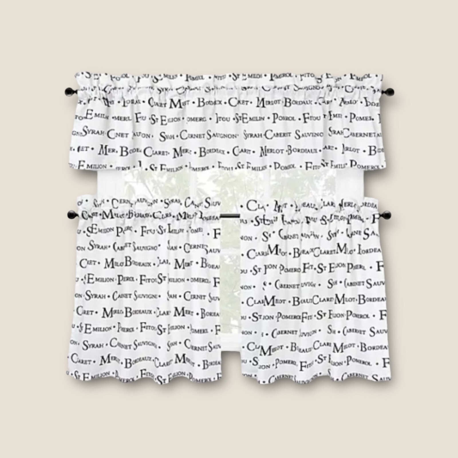 Park B Smith Valance Wine Winery Tours White Black 60 X 14 No Tier Curtain